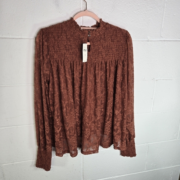 Anthropologie Deletta Amanna Rust Stretch Lace High Neck Blouse - Picture 7 of 15